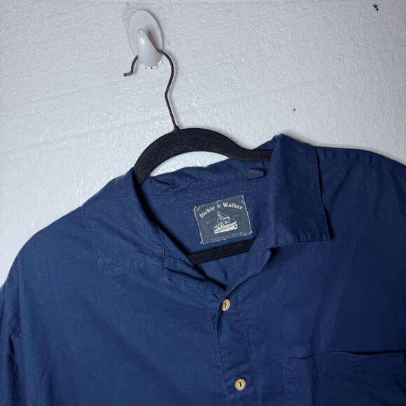 Dickie Walker Mens Size Large Linen Blend Blue Martini Beach Button Up Shirt - Picture 5 of 8